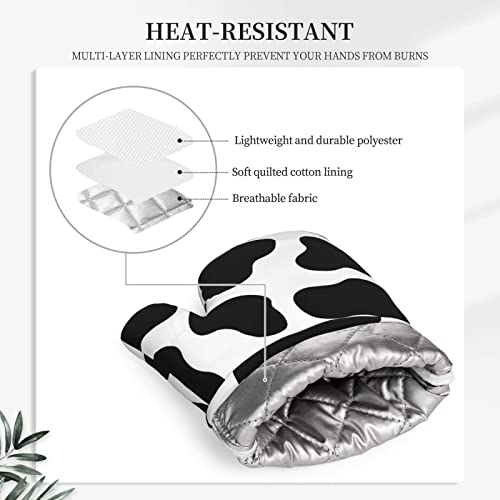 Cow Print Oven Mitts Black And White Silicone Gloves Kitchen Mittens Heat Resistant Non Slip Oven Mitts For Bbq Grilling Baking, 1 Pair #TOP4