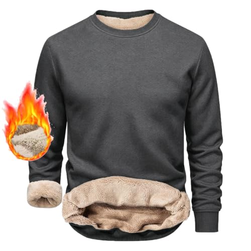 Men's Sherpa Lined Sweatshirt Crewneck Long Sleeve Thermal Pullover Shirts - image 4