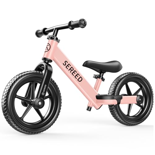 SEREED Kinder Laufrad ab 2 Jahre, Kinder fahrader Kinderspielzeug für 2-5 Jahre, Werkzeugfreie Einstellung, Geschenk für 2-3 Jungen und Mädchen, Individuelles Schild mit 3 Aufklebern (rosa)