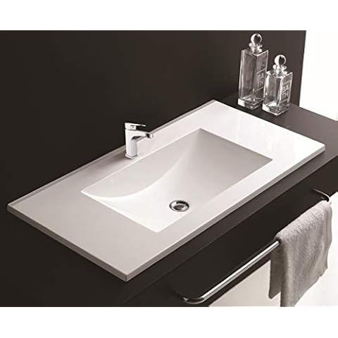 750mm Inset Basin Ceramic White Modern Square Bathroom Contemporary Sink Wash Bowl Cabinet Worktop Mounted Suitable for Fitted Furniture Cover