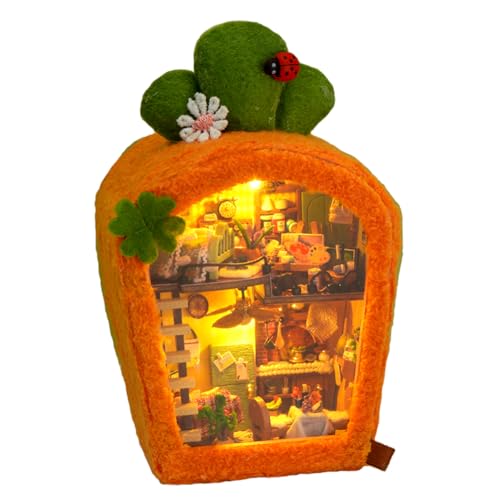 Kit de casa de muñecas en miniatura con muebles, kit de casa de muñecas de madera DIY más luces LED, kit de casa de zanahoria para regalo del día de San Valentín