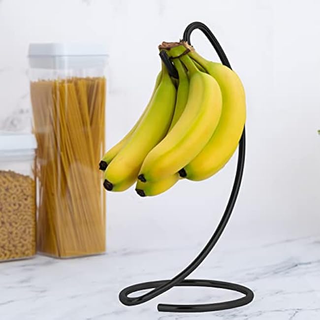 Homeries Banana Holder Modern Rack Hanger Tree Stand Hook for Kitchen Countertop. Satin Nickel Banana Holder Keeper Stand (Black)