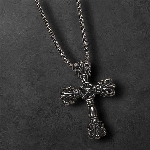 Gothic Vintage Cross Pendant Necklace Stainless Steel Unisex Silver Black Two-tone 23.6 in Ball Chain Chrome y2k Style4
