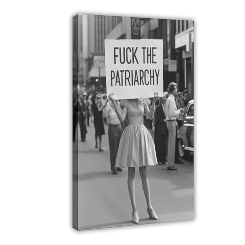 UXCBIA Fuck The Patriarchy, Vintage Women Protest Girl Power, Black And White Feminism Poster Poster for Room Aesthetics Canvas Wall Art Print Frame 12x18inch