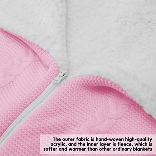 Baby Swaddle Blanket Stroller Wrap Fleece Knit Sleeping Bag Soft Warm Nap Blanket Plus Velvet For 0-12 Month Baby Boys Girls (Pink) #TOP4