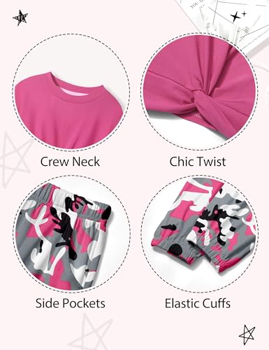Image of NECIOUS 5t Girls Clothes Size 6 Girls Fall Outfits 2 Piece Fashion Twist Front Sweatshirt Pink Camo Sweatpants Winter Kids Clothing Sets