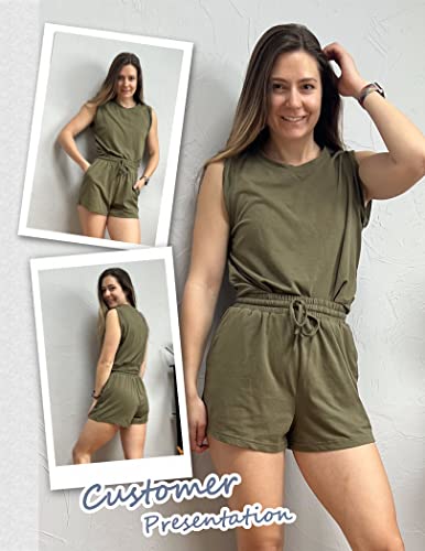 Zeagoo Women's 2 Pieces Casual Suit Summer Short Sleeveless Tank Top And High Waisted Mini Shorts,Army Green,Small #TOP1