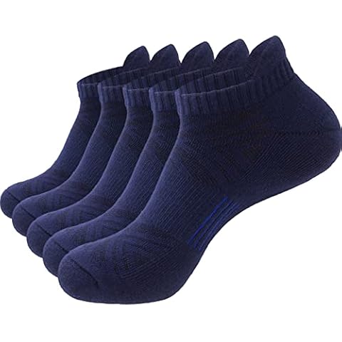 PEARL CARE Mens Dark Blue Ankle Socks Cotton Cushioned Athletic Low Cut Socks (5 Pack) w/Arch Compression & Tab Moisture-Wicking Breathable Cozy Sports Socks Cover
