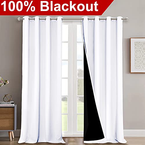 Image of NICETOWN Room Warming Full Shading Curtains for Windows, Super Heavy-Duty Black Lined Blackout Curtains for Bedroom, Privacy Assured Window Treatment (White, Pack of 2, 52 inches W x 95 inches L)