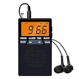 YOREK AM/FM高感度受信ポケットラジオ 単3型乾電池給電 スリープ機能付き ワイドFM対応小型ラジオ ステレオイヤホン付属する（日本語取説付き） (黒)