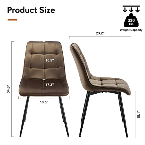TUKAILAi Armless Velvet Brown Dining Chairs Set of 2 Kitchen Chairs, Soft Comfy Upholstered Seat Mid-Century Modern Side Chair Accent Chairs with Backrest Metal Legs Dining Living Room Lounge Chairs