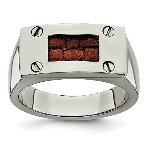 ICE CARATS Edward Mirell Titanium Brown Leather Insert Band Ring Size 12.00 Man Signet Fashion Jewelry for Dad Mens Gifts for Him