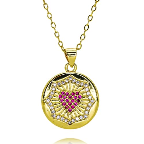 Charmes collier cœur rouge médaille cannelée pour le quotidien