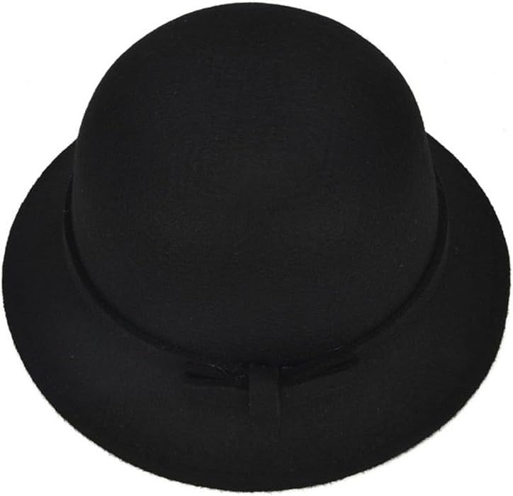 Solid Color Bow Round Top Wool Tweed Cap Fashionable Versatile Street Shooting Pot Hat Short Brim Bowler