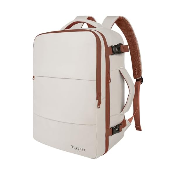 Taygeer Backpack for Women, College Backpack with Laptop Compartment & Shoe Pouch, 35l Travel Laptop Mochila Carry On Luggage, Airline Approved Personal Item Bag For Weekender Gym Hiking, Khaki White