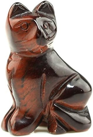 Cat Figurine 40mm Hand Carved Red Tiger's Eye Gemstone Statue Stone Carving 1.6"