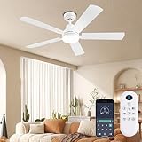 JSAITEE 52 Inch Smart Ceiling Fan with Lights, Remote & App Control, DC Reversible Motor, 8 Speeds Quiet 35dB, 3CCT Dimmable LED, Low Profile Modern Ceiling Fans for Bedroom Living Room, White