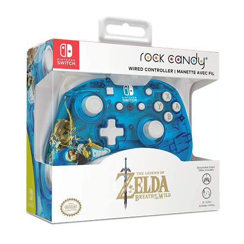 Rock Candy Wired Gaming Switch Pro Controller - Zelda Breath of the Wild - Blue - Official License Nintendo - OLED / Lite Compatible - Compact, Durable Travel Controller - See Through - Holiday Gifts