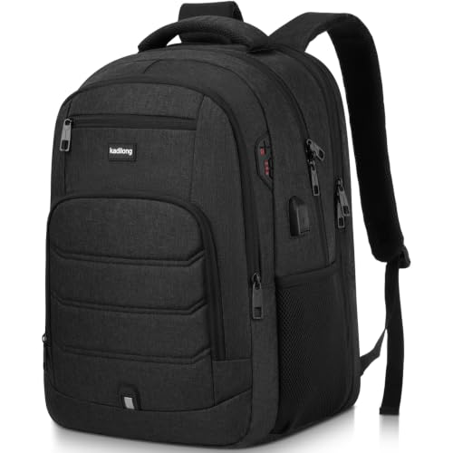 Image of kadilong Large Laptop Backpack Men Book Bag with USB Charging Port Business Travel Anti Theft Durable,Water Resistant College Computer Bag Fits 17.3 Inch Notebook for Teenage Boys,Black