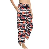 Pantalones de pijama para mujer, suaves, cómodos, ligeros, con estampado de flores rojas y flamencos, pantalones de pijama para descansar, Negro, L