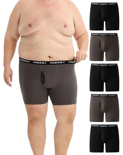 INNERSY Men's Big and Tall Boxer Briefs Stretch Cotton Moisture Wicking Underwear 5-Pack