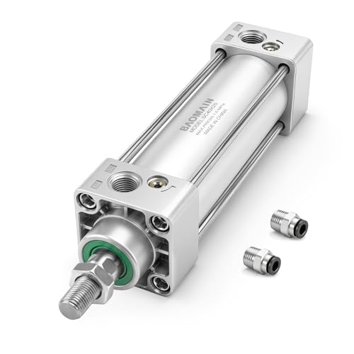 Baomain Pneumatic Air Cylinder SC 40 x 25, PT 1/4 Port, 1.57" Bore, 0.98" Stroke, Single Rod Double Acting, M12X1.25 Threaded Rod, with 2X Push-in Fittings