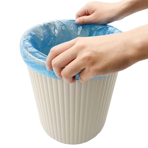 Caneca de basura pequeña redonda de plástico beige 1.64 gal miniatura 4