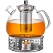 Produktbild Cosumy Teekanne mit Sieb und Stövchen - 1,5 Liter - Hält lange warm - Spülmaschinenfest - Glas Teebereiter Groß