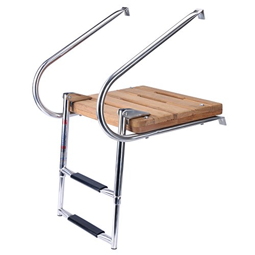 Amarine Made Boat In-Board Swim Teak Platform with Stainless Ladder, 18' W x 14' L, Folding...