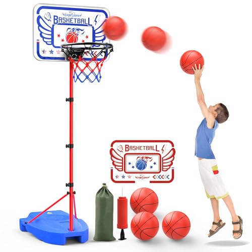 Eaglestone Kids Basketball Hoop, Adjustable Toddler Basketball Hoop Toy for Kids Indoor Outdoor Mini Portable Basketball Goals, Sport Game Gifts for Age 3 4 5 6 7 8 9 Boys Girls