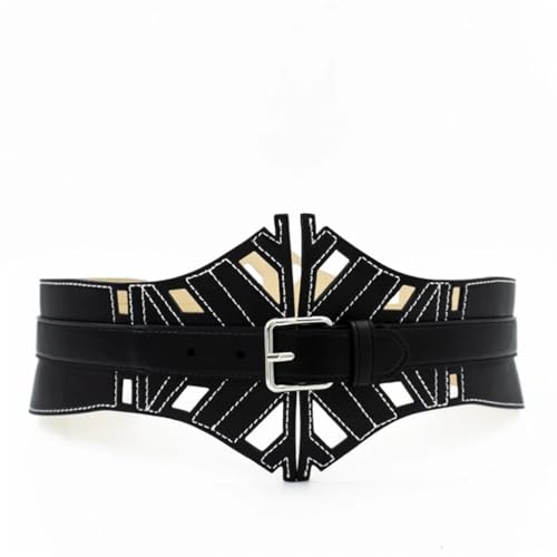 JSEIAJB Wide Waistband Hollowed Out Leather Wide Waistband Jacket Dress Decoration Waistband(75cm)2