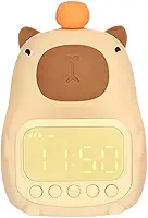 Relógio Despertador Digital LED em Formato de Capivara com Luz Noturna, Recarregável USB-C e Indicador de Bateria