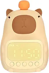 Relógio Despertador Digital LED Capivara, Luz Noturna, Recarregável USB-C, Indicador de Bateria