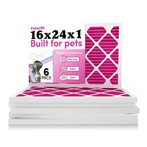 Image of Colorfil 16x24x1 Air Filter (6-Pack) | Made in the USA | Color Changing | Remove Cat and Dog Odor | MERV 8 for Pet Hair Dander and Dust | 15.5 inchx23.5 inchx0.75 inch Exact Size