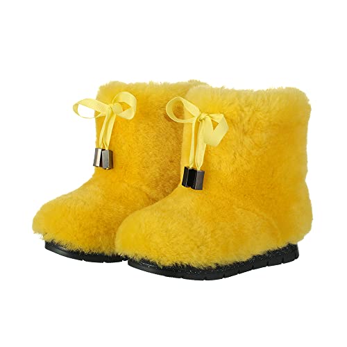 Girl's fur winter boots,yellow sheepskin fur toddler boots, girls snow boots, kids mukluks, yeti boots for kids, children winter shoe