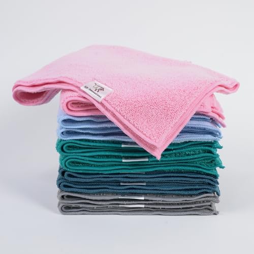 KJP Innovations Microfiber Cleaning Cloth,Pack of 10, Size:38 x 38 cm. Super Soft Premium Streak Free Washable Cloth Duster for Kitchen, Bathrooms, Surfaces, Mirrors, Car, Motorbike