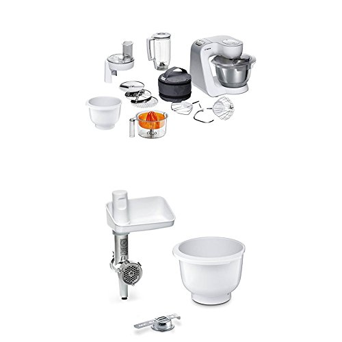 Bosch MUM58243 Küchenmaschine CreationLine, weiß/silber + MUZ5BS1 Lifestyle Set BakingSensation mit Spritzgebäckvorsatz…