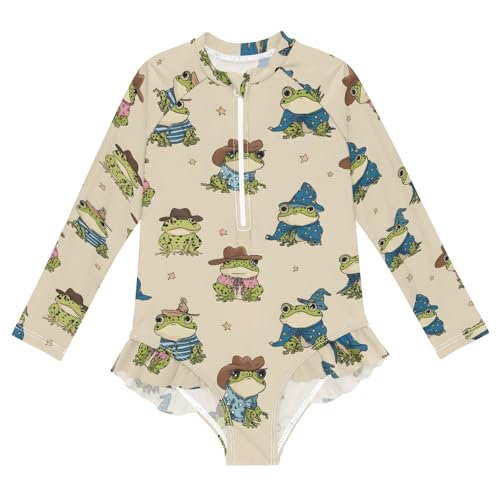 ALAZA Toddler Swimsuit Girl Bathing Suit Swimwear Rash Guard Ugly Frog Long Sleeve 3T