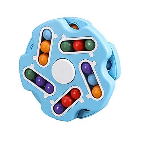 ODIKASO 2 in 1 Rotating Magic Bean Cube Double flip Handheld Puzzle Rings Stress Fidget Spinners Toys for Boys Unisex-Children Adults (Blue)