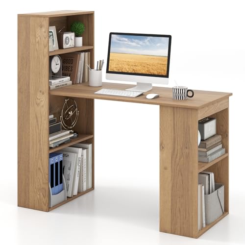 IFANNY 48 Inch Computer Desk with Bookshelf, Reversible Study Writing