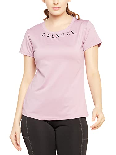 Clovia Camiseta de ajuste cómodo con estampado de texto activo para mujer, Rosa, 36