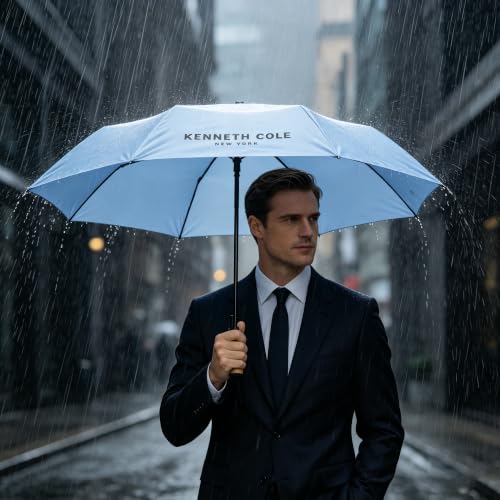 Image of KENNETH COLE New York Folding Umbrella for Men & Women, Auto Open & Close, Lightweight Compact Design, Water Resistant Canopy, Portable Travel for Rain & Sun - KCMUM002