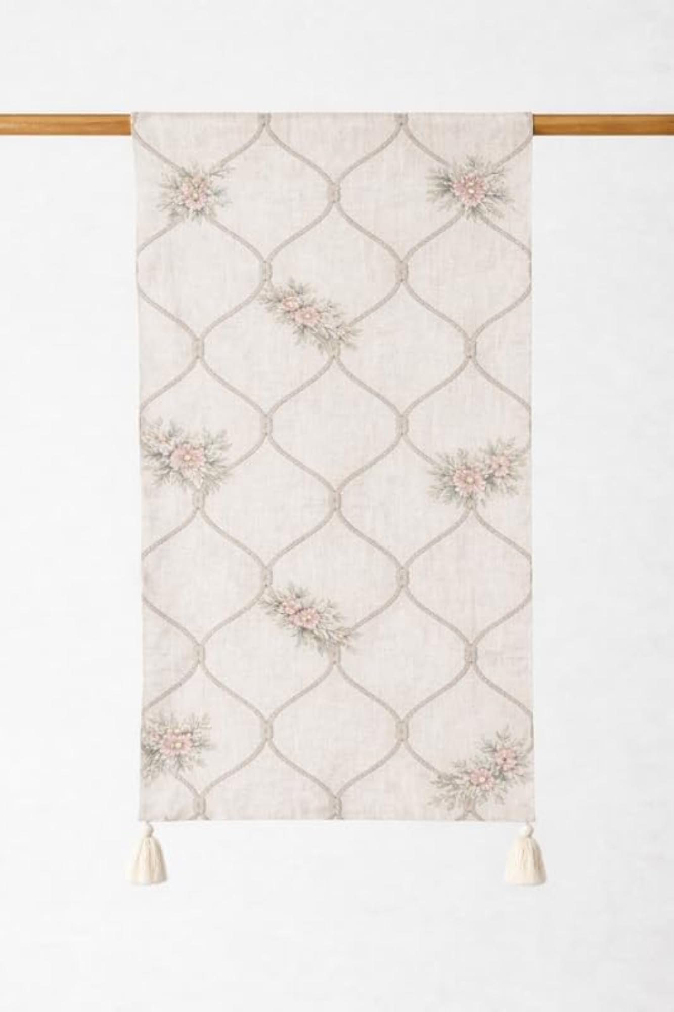 Rosebud Trellis Charm Linen Print Table Runner for Center Table