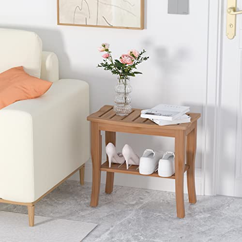 Domax Bamboo Shower Benches for Inside Shower - Bathroom Bench Seat Waterproof Wooden Shower Stool with Storage Shelf for Adults Elderly Seniors Wood Shower Chair for Bathtub or Small Spaces (Walnut) - Thumbnail 5