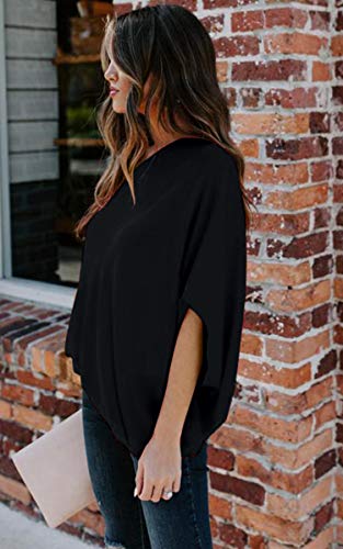 Image of Angashion Women's Summer Tops Casual One Shoulder Short Sleeves Blouses Sleeveless Tie Knot Asymmetrical Hem Tee Shirt