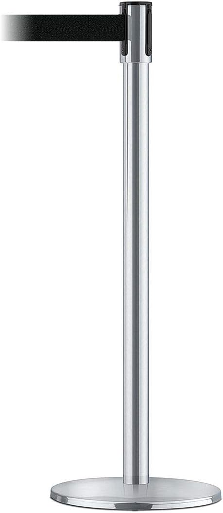 Tensator 890U-1S-1S-1S-STD-NO-B9X-C Tensabarrier Slimline Post with Satin Chrome Universal Base, Tube and Head, 7.5' No Custom Black Webbing Standard Belt