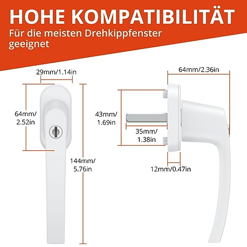 GETLITOOL Fenstergriffe Abschließbar, 2 Stück Fensterschloss Aluminium mit Schlüsseln, Sicherheitsfenstergriff in Stiftlänge 35mm, Kindersicherung Fenstersicherung für Fenstertür Heimsicherheit-Weiß