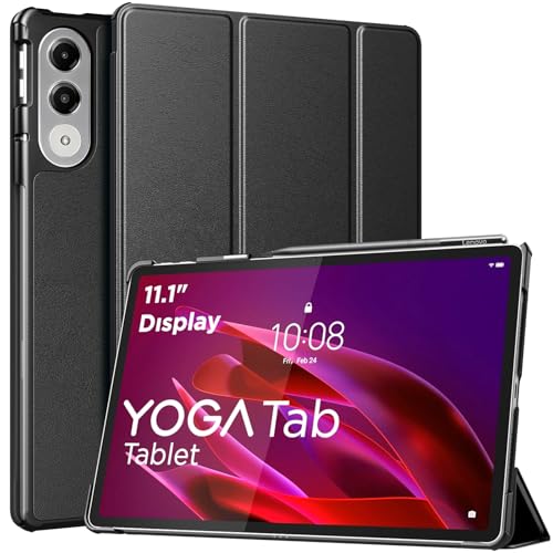 MoKo Hülle für Lenovo Yoga Tab 11,1 2025, Dünne PU Leder Tablethülle Tablet Schutzhülle mit Auto Schlaf/Aufwach & Standfunktion, Casco Schwarz
