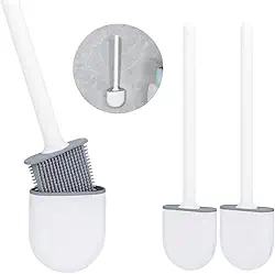 Kit 2 Escova Sanitária LUXO minimalista com Suporte de parede, Branca, Design Moderno, Base Armazenadora, Cerdas em Silicone, Limpeza de vaso, privada, banheiro em geral (Kit C/ 2)