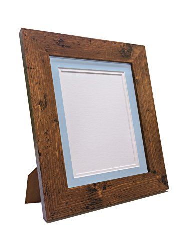 FRAMES BY POST Marco de fotos Metro Vintage Wood con montura doble azul sobre blanco, 24x18 pulgadas, tamaño de imagen 45x30cm